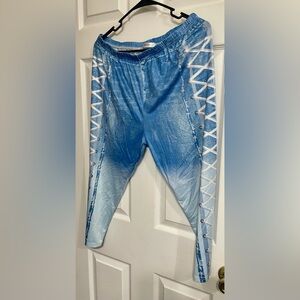 Blue Ombre Lace-Up Look Leggings